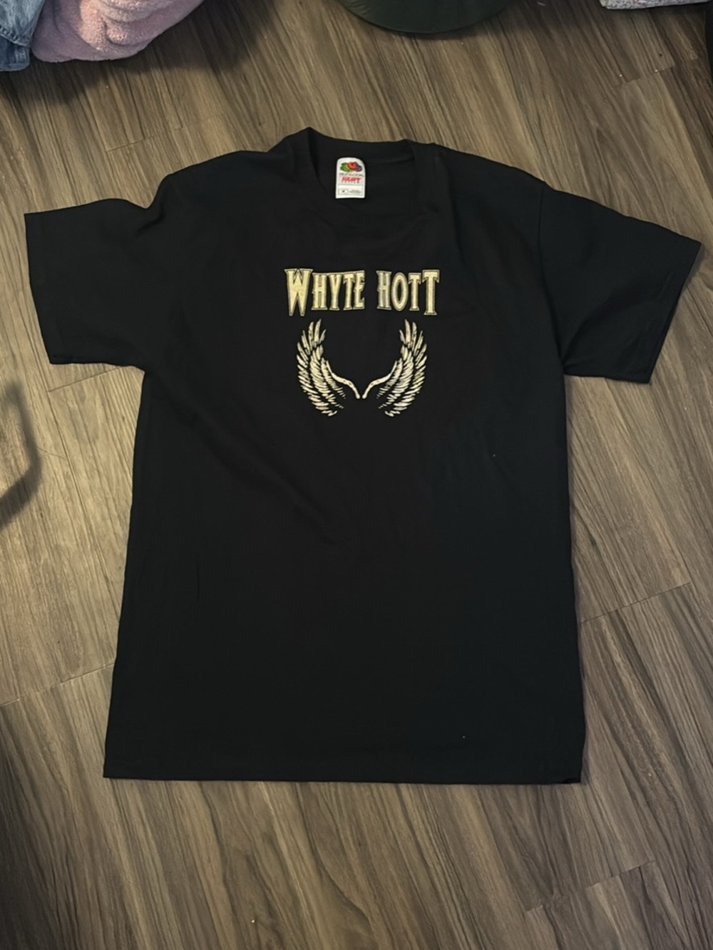Fruit of the Loom Black Tee with Gold Wing Graphic